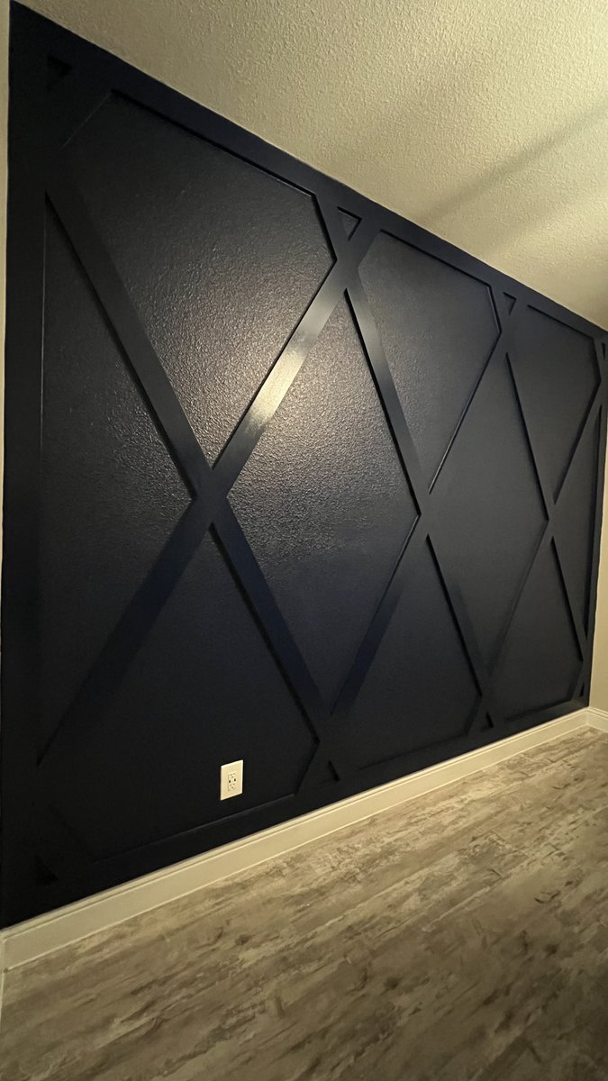 Custom navy diamond accent wall, finished
